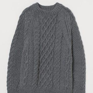 H&M Cable-Knit Sweater Dark Gray Melange Size Medium